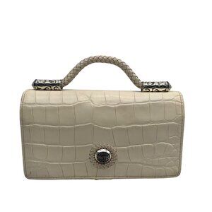 Brighton Cream Croc-Embossed Organizer Crossbody Bag